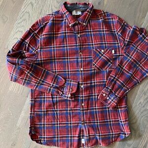 Men's Timberland Button Up Slim Fit Flannel Long Sleeve M Shirt Red
